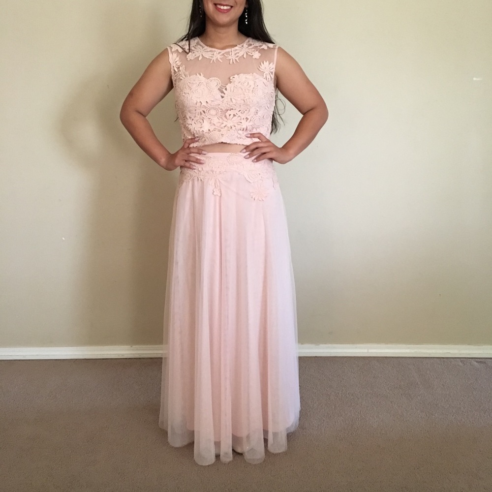 Blush Pink Two Piece Prom Dress